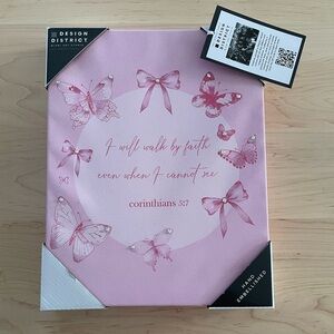 NWT Design District Cite Pink Butterflies and Bows Canvas Art with Bible verse